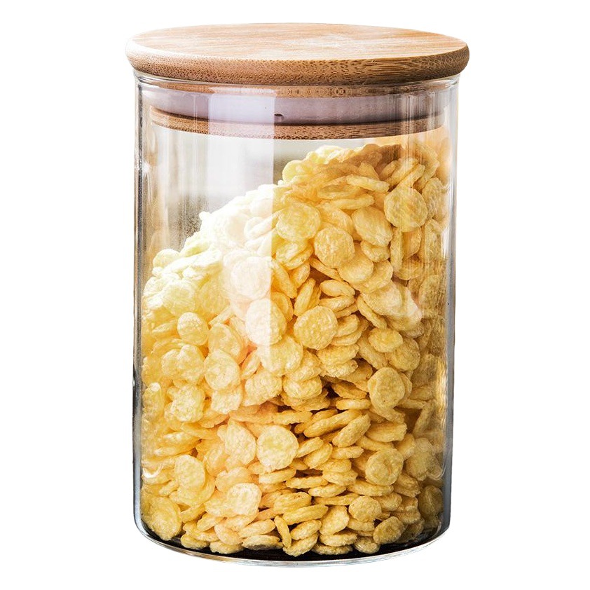 Fábrica al por mayor tarro de almacenamiento de vidrio de borosilicato tarro sellado tarro de té tarro de cubierta de bambú múltiples especificaciones tarro de caramelo