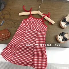 Girls' Han Version Chic Red Striped Tank Top Dress Summer Girls' Little Scandalous Cute One-piece Dress Trendy Playful Short Skirt Foreign Trade