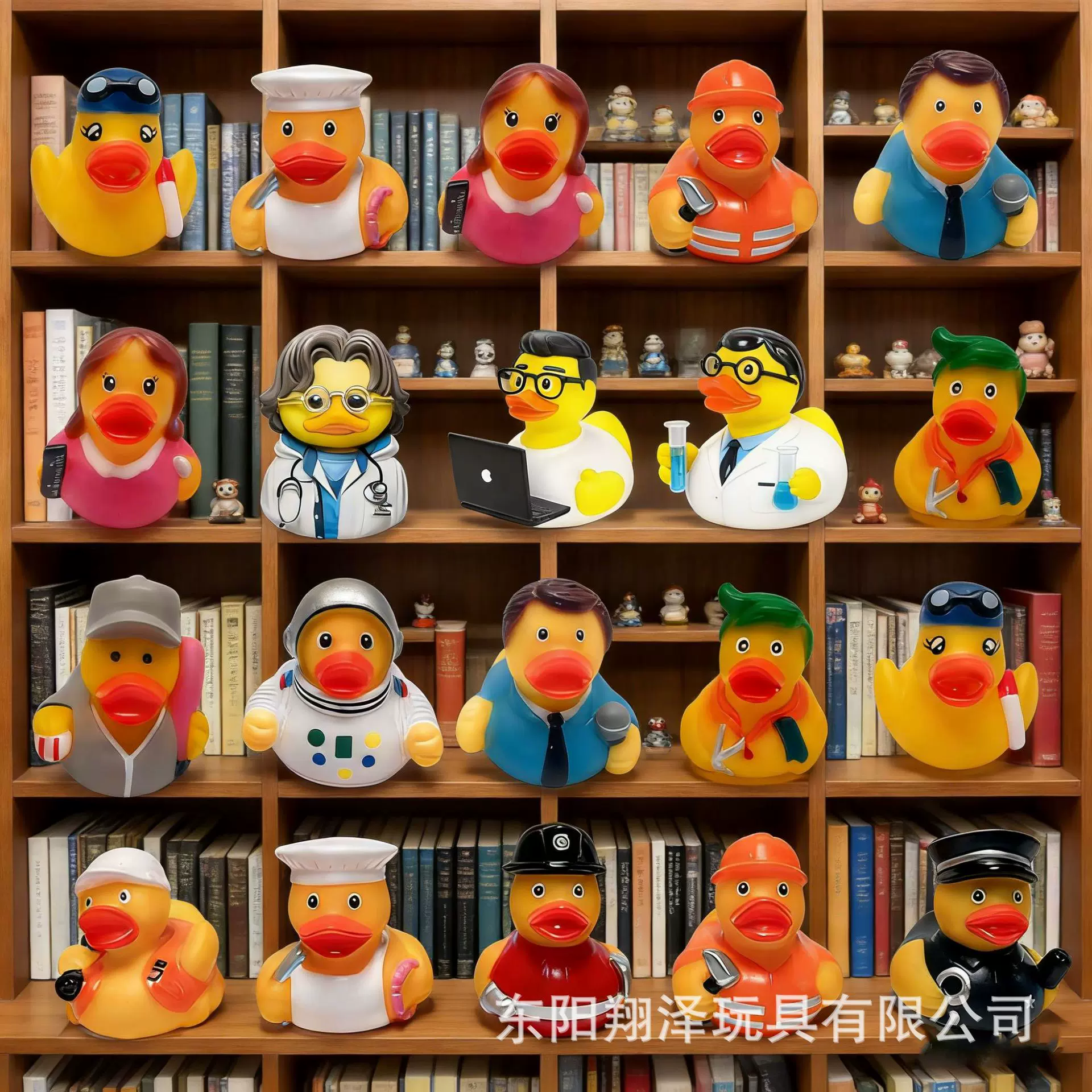 职业系列搪胶鸭子套装建筑/警察/裁缝/宇航员造型PVC公仔可印LOGO
