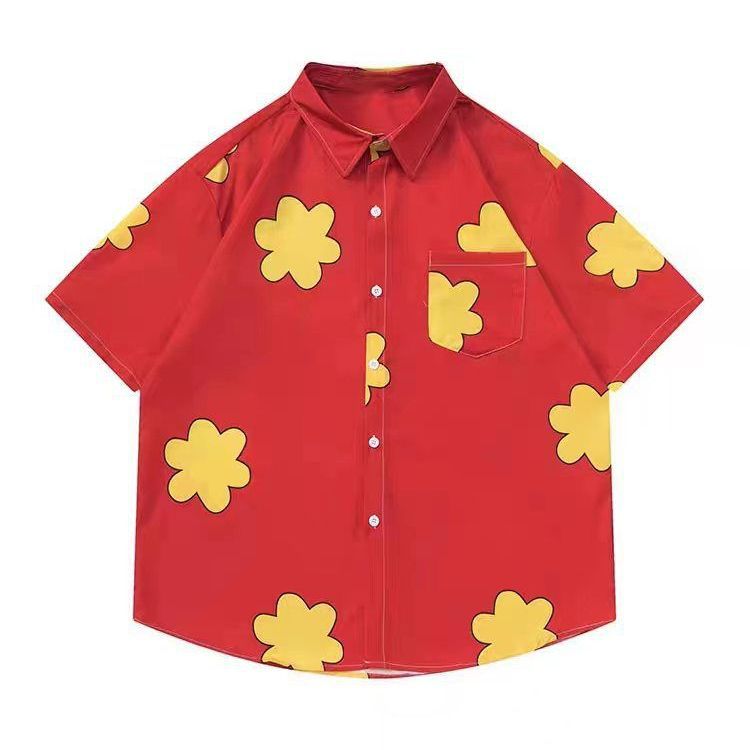 Vintage vintage girasol viaje Hawaiano lindo estilo de Hong Kong suelta casual hombres y mujeres de manga corta Camisa floral