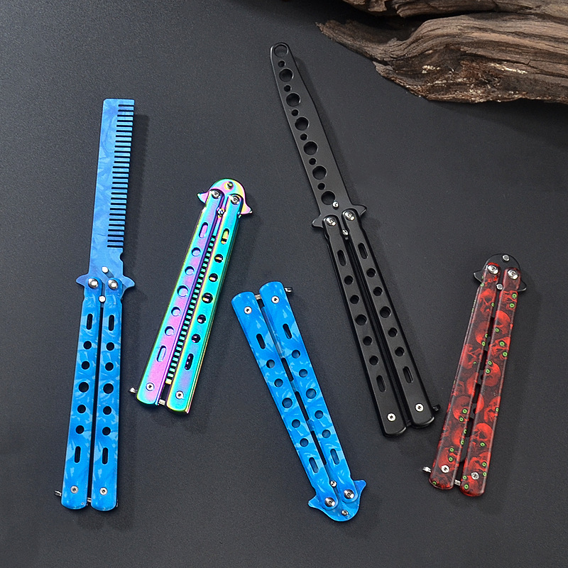 Spot al por mayor cuchillo de mariposa sin abrir peine de mariposa cuchillo plegable cuchillo de práctica de mariposa cuchillo de juguete de práctica para principiantes