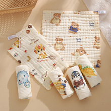 婴儿口水巾宝宝六层纱布洗脸面巾新生儿童方巾纯棉a类卡通印花