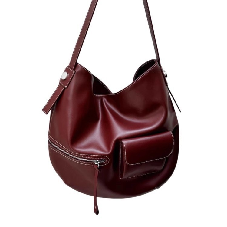 Women's Red Soft Leather Tote Bag 2025 New Arrival Large Capacity Vintage Commuter Handbag Shoulder Underarm Hobo Bag - Thumbnail 5