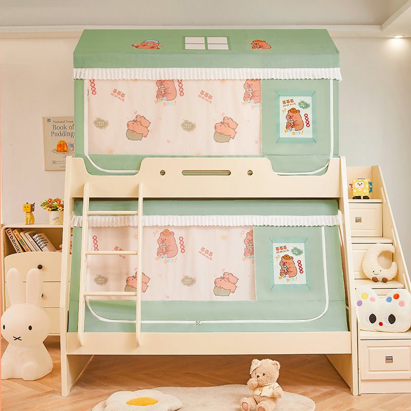 A类卡通房儿童子母床遮光床帘双层床帐篷下铺梯形床专用防摔纹帐