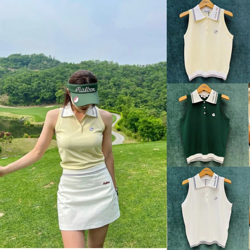Original Korean Golf Clothing Women's Lapel Sweater Sleeveless Top Ice Silk Summer Fashion Slim Fit