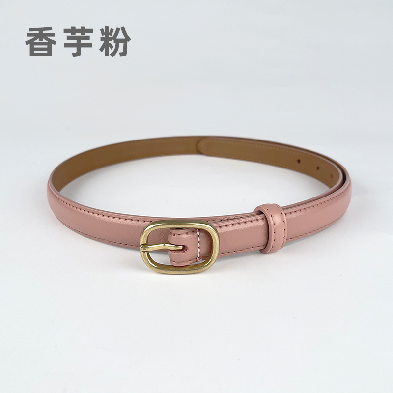 Correa delgada de cuero de las mujeres pantalones casuales pantalones vaqueros estilo coreano de moda todo partido simple de cuero de vaca cinturón de las mujeres