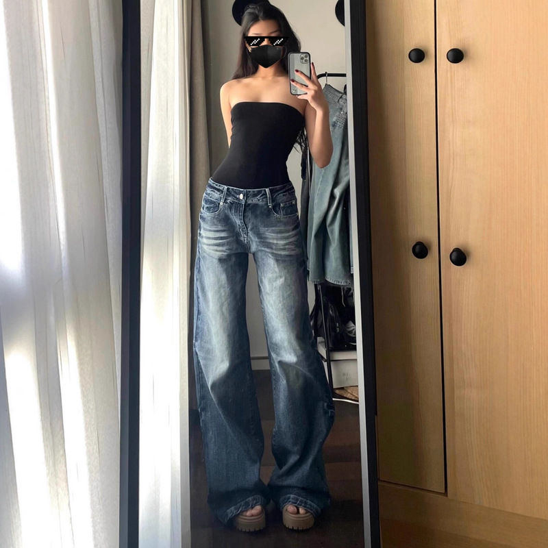 Flared Wide-Leg Jeans for Women, Low-Waisted Straight-Leg Pants That Don'T Hug the Legs, Flared Pants for Petite Women, Bell-Bottom Pants for Women, Autumn Style