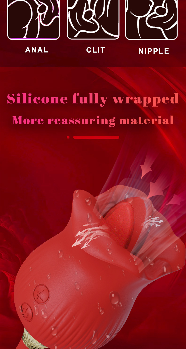 Rose Lip Tongue Licking Vibrator, Purple Silicone & ABS Clitoral Massager for Adults — detail image 7