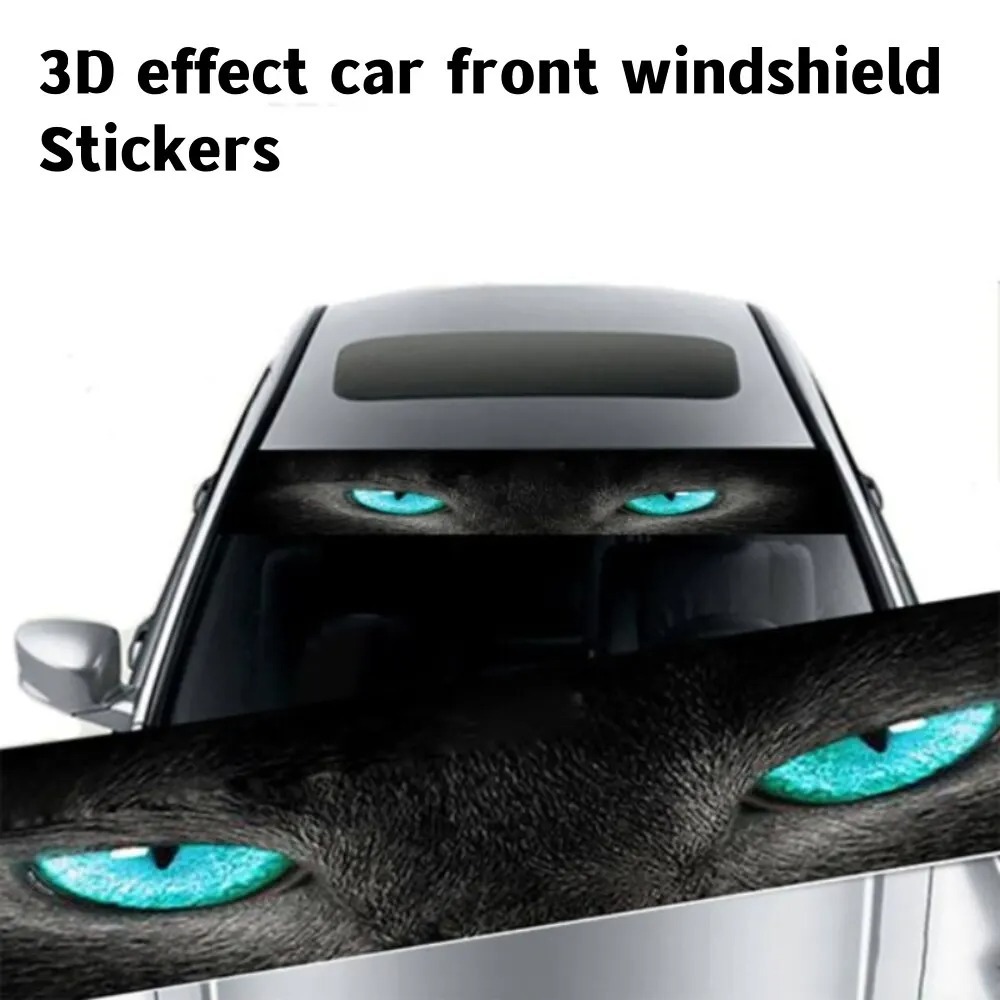 跨境爆款3D仿真汽车前挡风玻璃遮阳个性趣味鬼纹狼眼图案防水贴纸