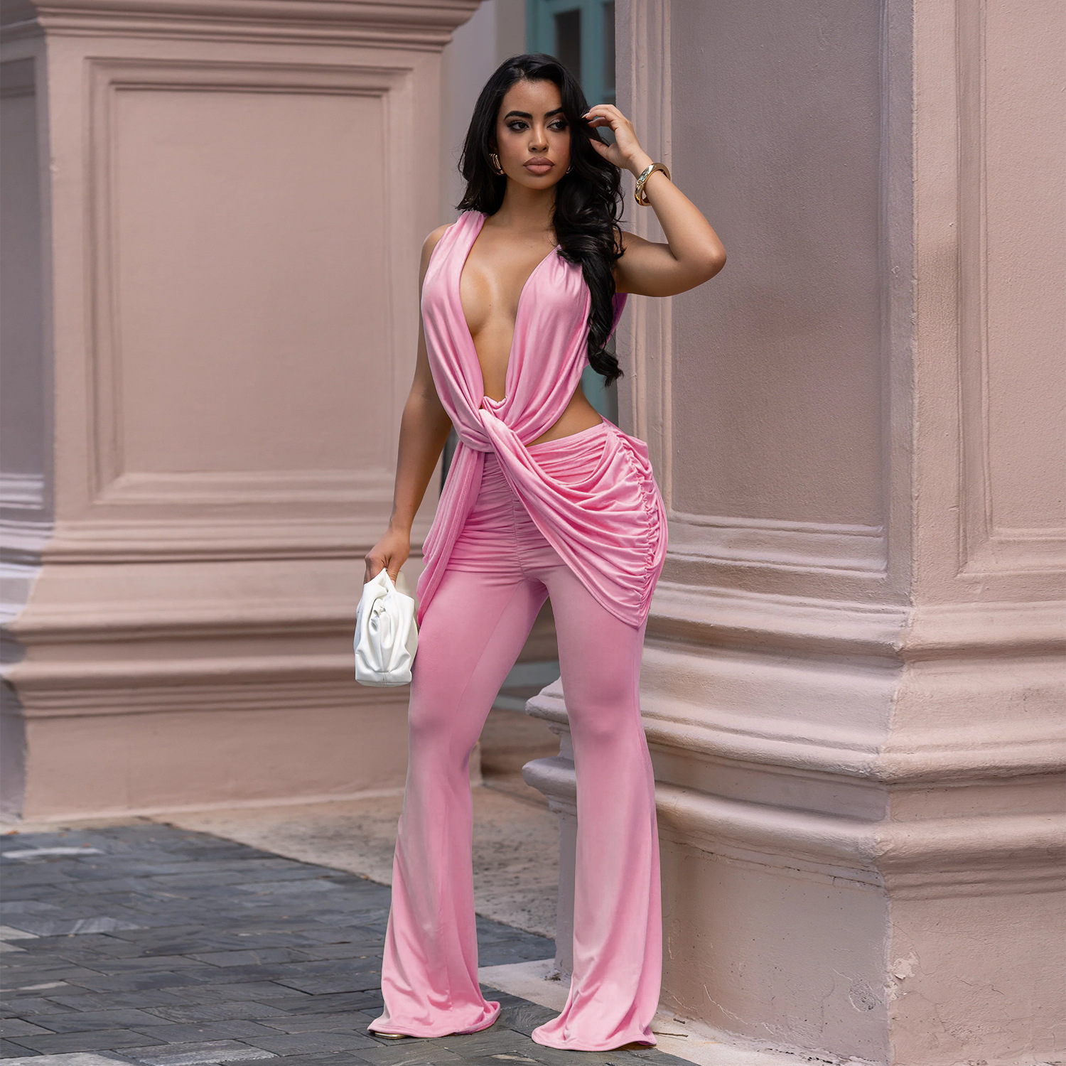 C7722 Aliexpress transfronterizo Amazon Europa y América moda femenina sexy de espalda descubierta de color sólido bolsas de caderas delgadas image 5