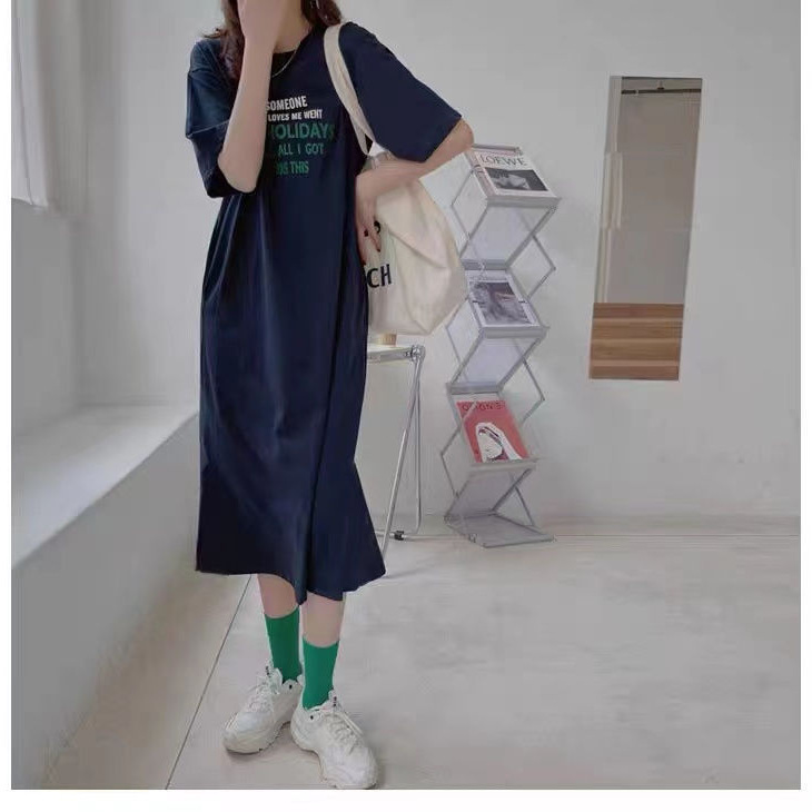 chubby girl plus size Cotton Short-sleeved dress T-shirt Dress Summer Loose Slimming Split Long Meat Covering Knee-length Dress chubby girl plus size Cotton Short-sleeved dress T-shirt Dress Summer Loose Slimming Split Long Meat Covering Knee-length Dress