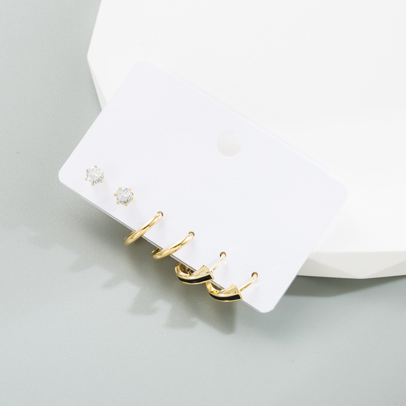 Fashion Round Copper Plating Inlay Pearl Zircon Hoop Earrings 6 Pieces