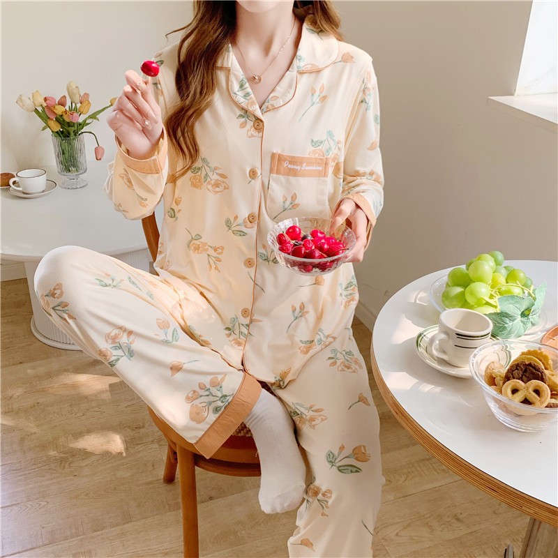 Fábrica directa primavera / otoño / verano meses pijamas embarazadas cardigans de manga larga con la solapa de dibujos animados ropa de alimentación set