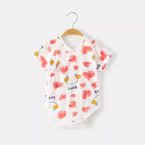 Baby summer thin mesh back A-class pure cotton short-sleeved baby triangle diaper cover air conditioning suit onesie