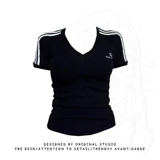 Plus Size Fat mm American V-Neck Right Shoulder Jersey Short-Sleeved T-Shirt Women's Summer New Waist Slimming Look Sexy Slim Top