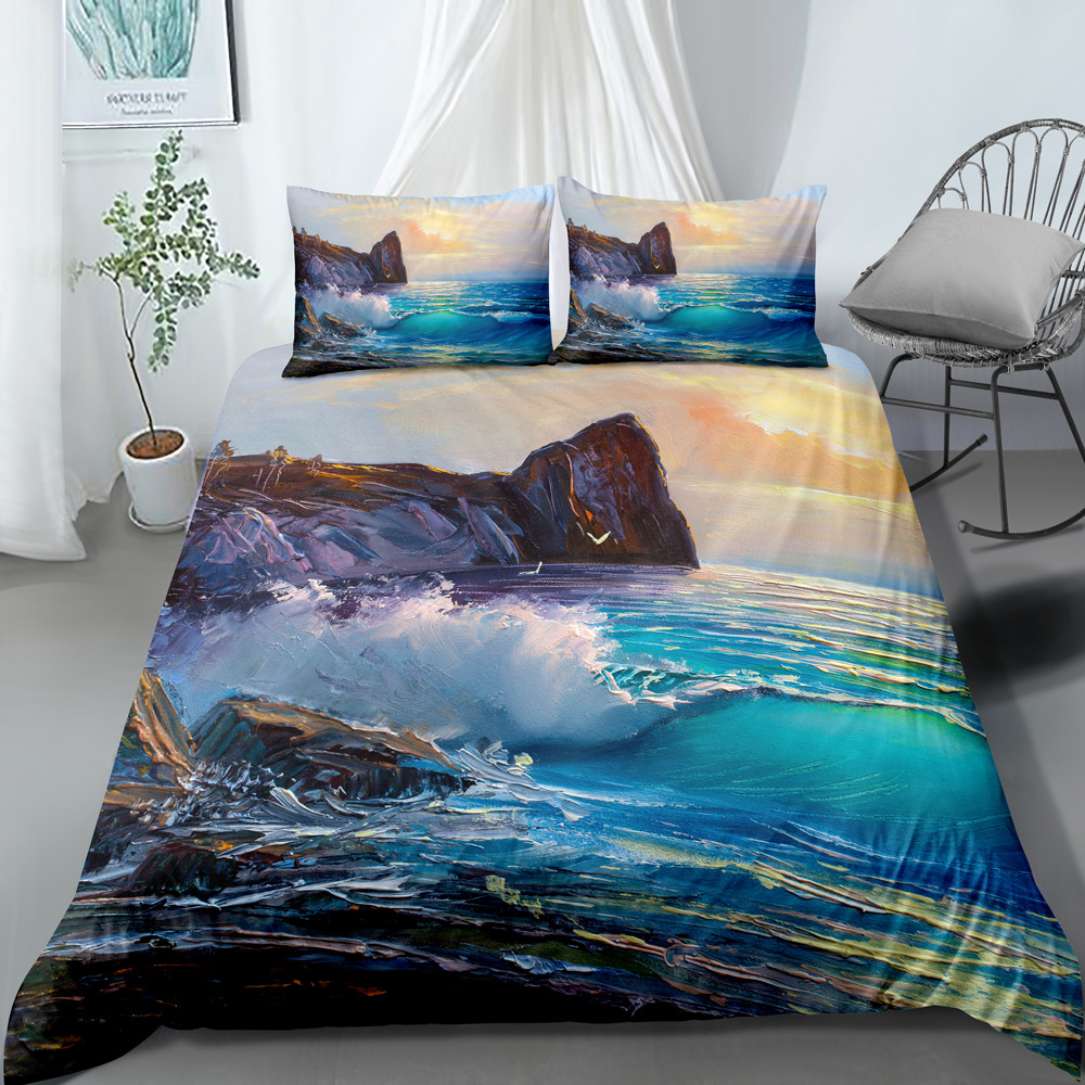 New Wave Three Piece Set with No Bed Sheet, Quilt Pillow Cover, Bedding Products Can be Ordered in Batch_voghion.com
