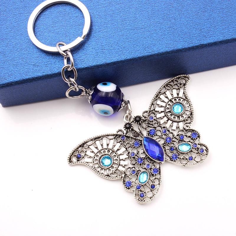 Turkish evil eye butterfly full diamond alloy vintage keychain accessories personalized keychain