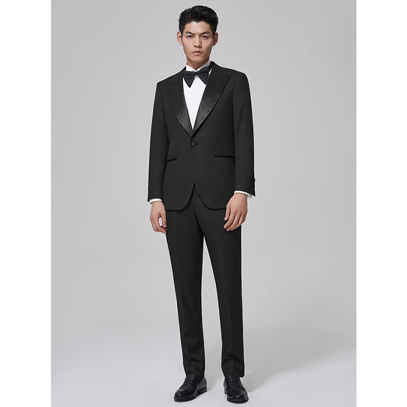 Fashionable Men's Suit Satin Lapel Collar Single-breasted Slim Groom's Dress Host Suit