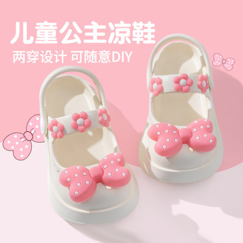 Mary Jane children's sandals, girl's summer cute bow hole shoes, indoor sandals, topless soft soled girl