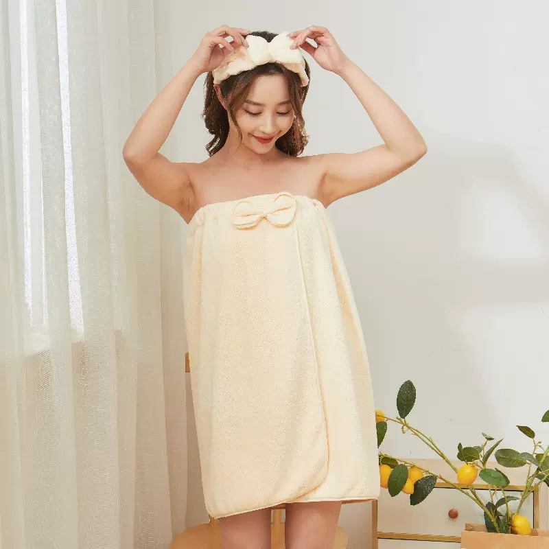 跨境珊瑚绒裹胸浴裙批发 柔软吸水浴裙蝴蝶结可穿浴巾直播带货