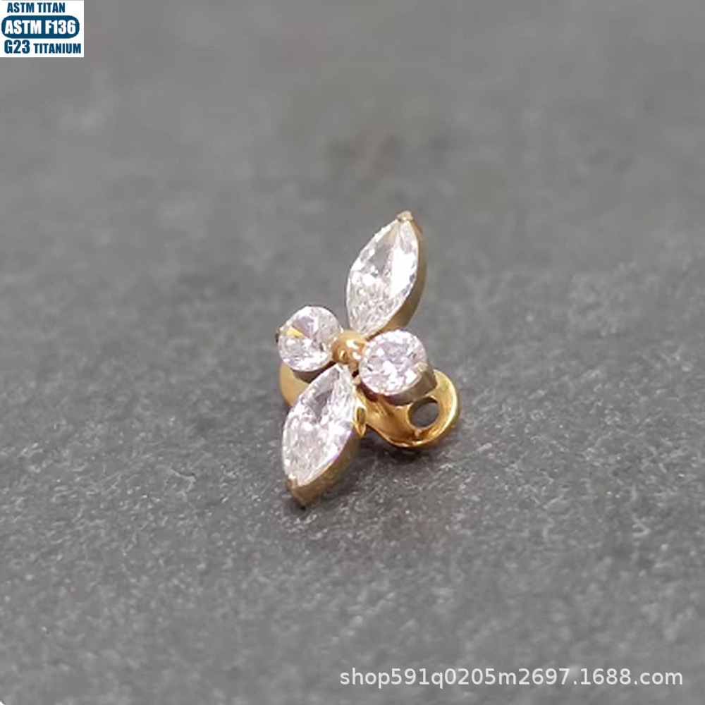 F136 Titanium Alloy Flower-Shaped Zircon Bone Nail Internally Threaded Body Piercing Jewelry Subcutaneous Implant Nail detail image 11