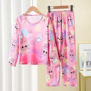 Girls' Pajamas Spring and Autumn Thin Long Sleeve Boys' suit Children's Cartoon Girls' Middle and Big Children's Home Clothes Cross-border Wholesale