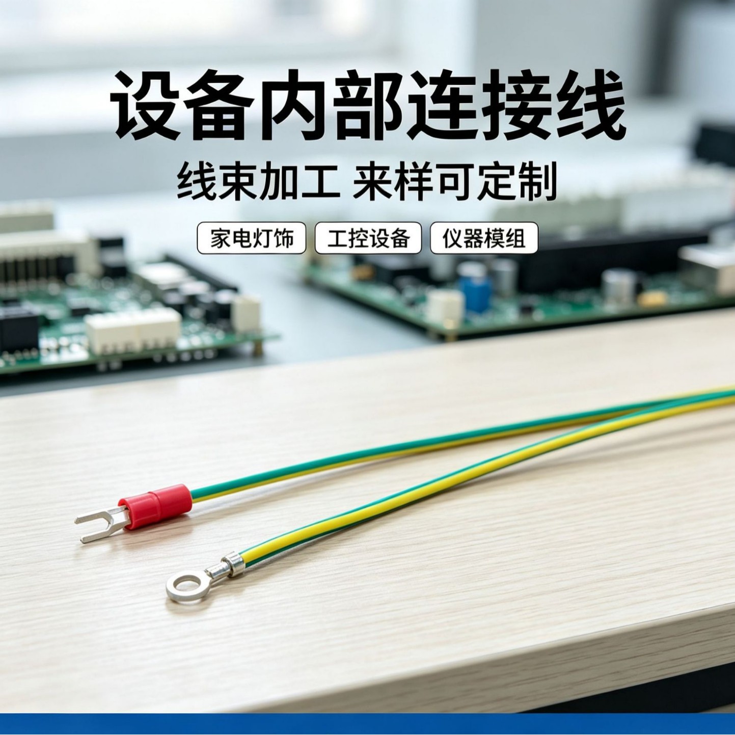 UL1015-18AWG双色接地线 一端U型叉型一端圆形 O型冷压端子连接线