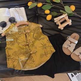 男童国风汉服套装夏季新款儿童宝宝新中式无袖马甲短裤唐装姐弟装