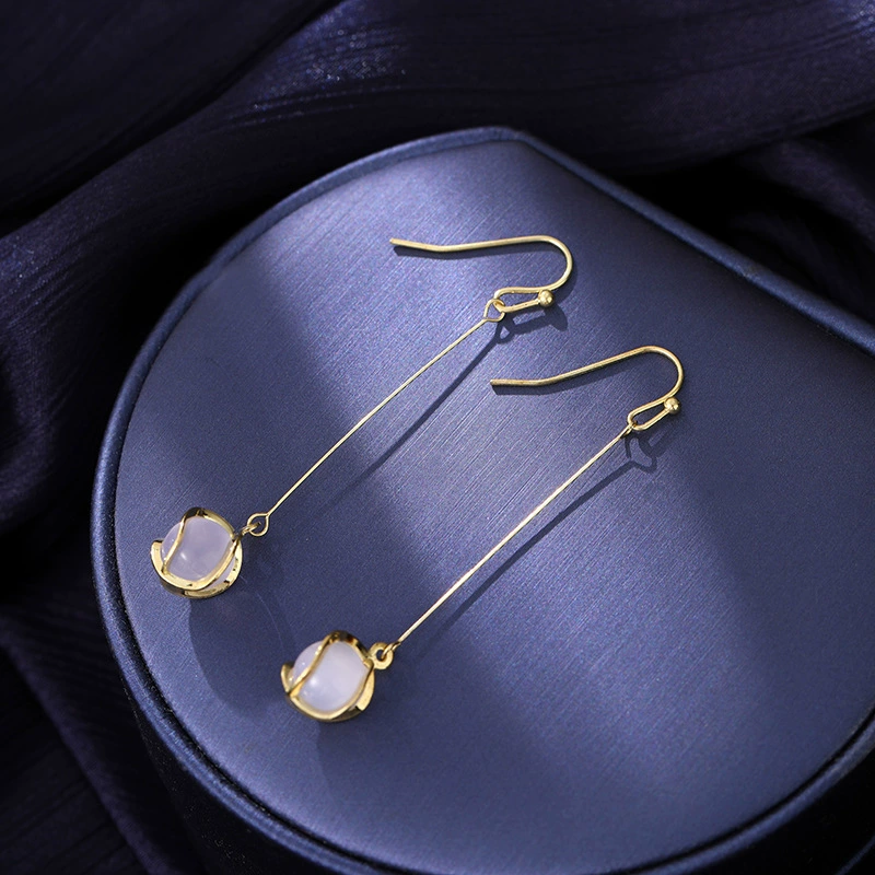 Серьги-штифты серебра 925, корейский стиль, кошачий глаз, минималистичный элегантный дизайн, ES6/ES273/ES378