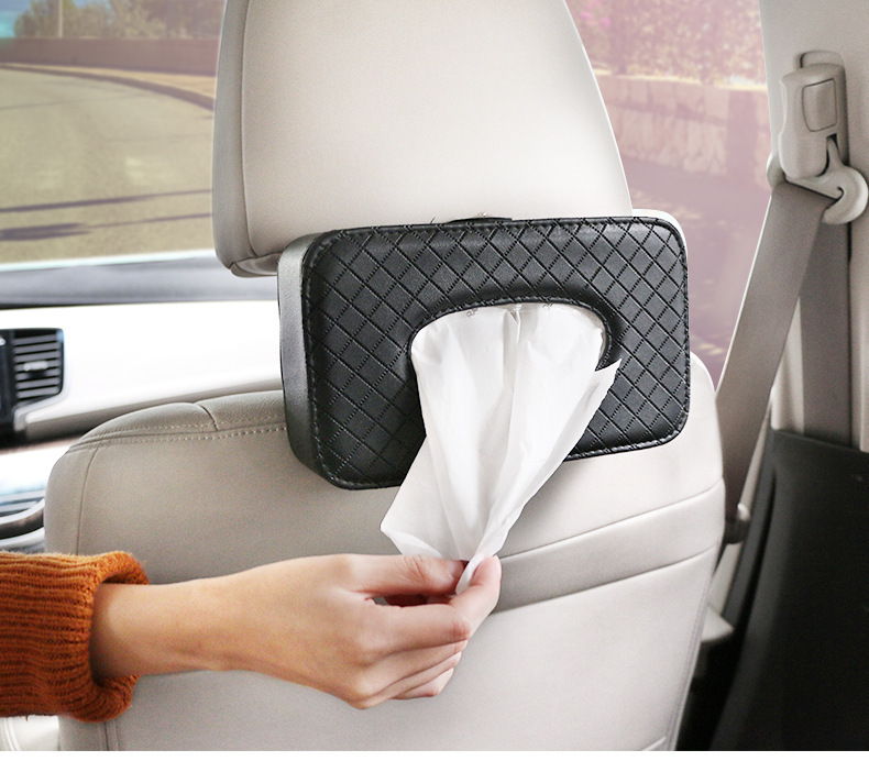 Car Tissue Box, Seat Back Tissue Box, Leather Embossed Sun Visor Hanging Tissue Storage Box, Car Tissue Box