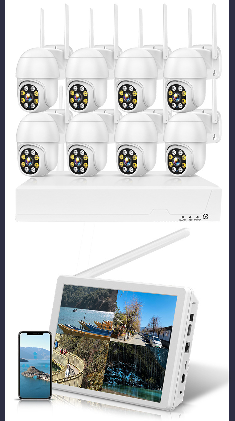 无线带屏监控套装8路高清硬盘录像机免布线摄像头无线WiFi户