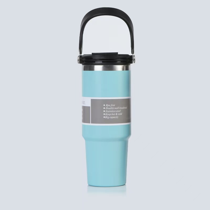 304 taza de acero inoxidable taza de automóvil de gran capacidad taza de aislamiento de calor aislamiento frío taza de hielo mango taza de paja de doble bebida