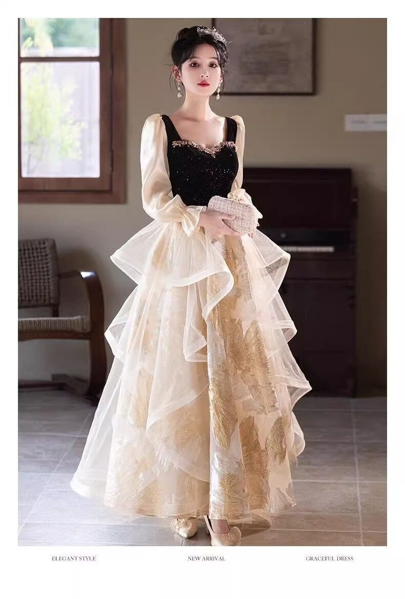 Đầm dạ hội nữ kiểu Pháp cổ yếm dáng suông midi — Màu ảnh 2503 chi tiết 9