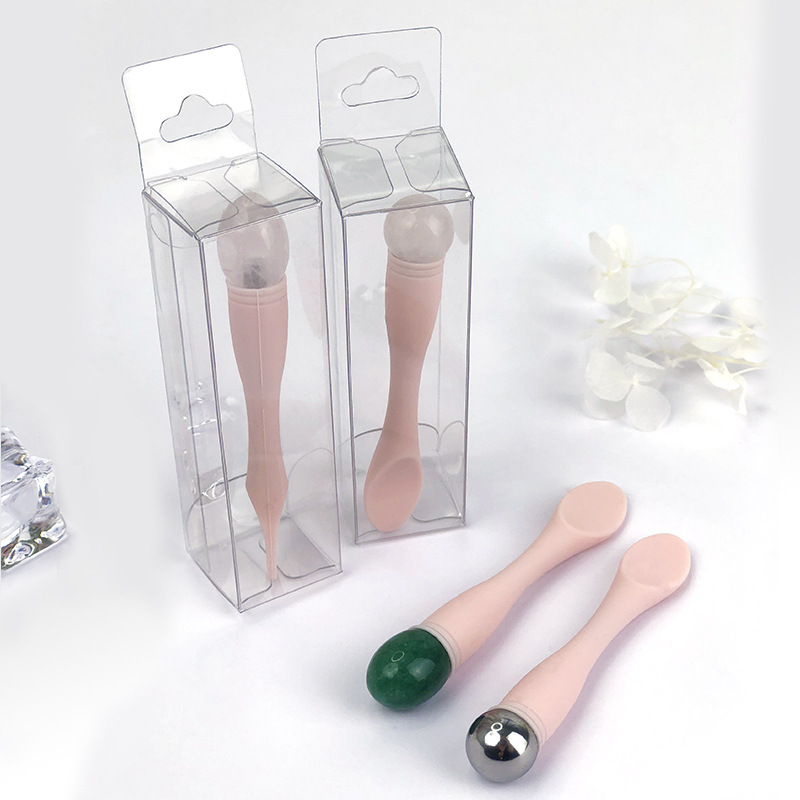 工厂订制眼部金属眼霜按摩棒化妆勺粉晶玉石眼霜棒眼周精华导入棒