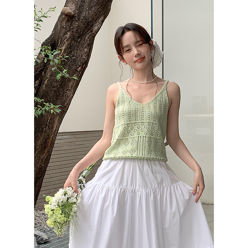 Summer Elf Hollow Bohemian Sling Knitted Shirt Women's Fresh All-match Sweet Pure Desire 0422 Summer Elf Hollow Bohemian Sling Knitted Shirt Women's Fresh All-match Sweet Pure Desire 0422