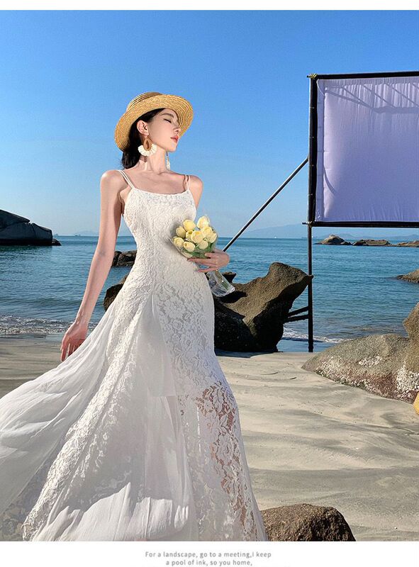 2026 Summer New Style Resort-Style Lace Patchwork Skirt with Large Hem for Beach Photoshoot, Wedding Dress, Bridesmaid Dress