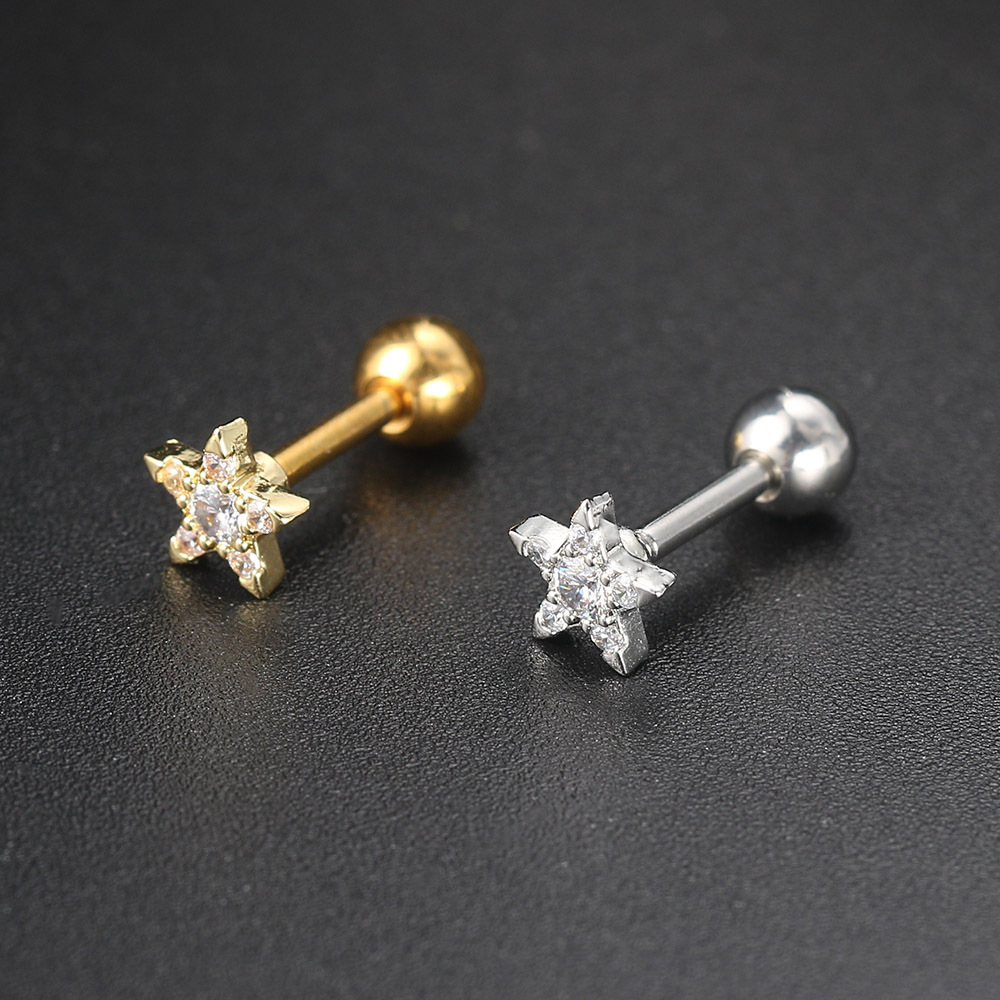 Copper Ear Needle Material 18K Real Gold Plated, Platinum Plated Plating Material Zircon Inlay Material Fashion Geometric Brass Plating Zircon Ear Studs 1 Piece