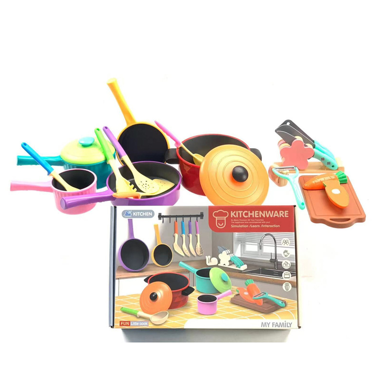 Juego lindo juguete casa cocina simulación niño niña corte música pot set caja de color embalaje