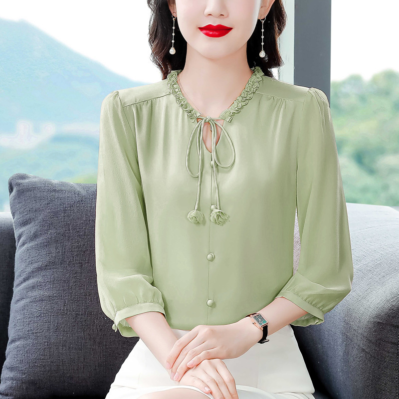 Brand Silk Shirt for Women 2026 New Style Elegant Slimming Middle-Aged Mom Fashion Age-Reducing Versatile Blouse Brand Silk Shirt for Women 2026 New Style Elegant Slimming Middle-Aged Mom Fashion Age-Reducing Versatile Blouse