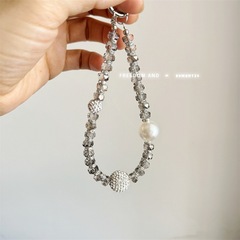 簡約創意高級水鑽珍珠手機殼短鏈通用百搭包包小飾品掛鏈相機鏈女