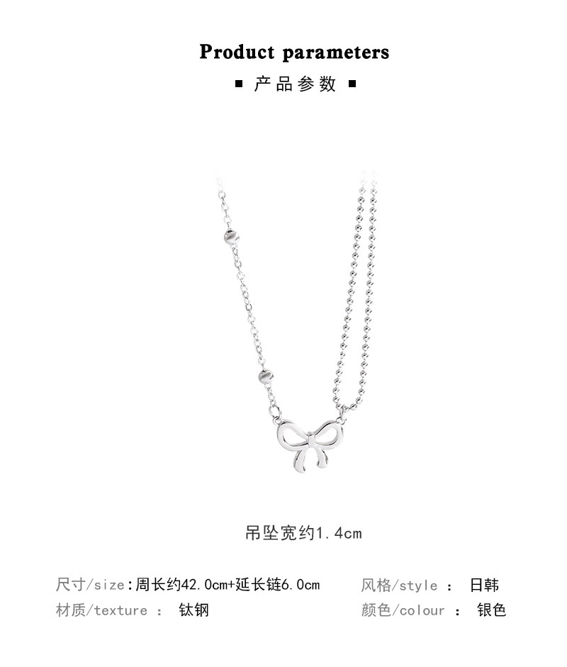 Korean Design Sense Asymmetric Bow Titanium Steel Necklace Female Fashion Clavicle Chain display picture 1