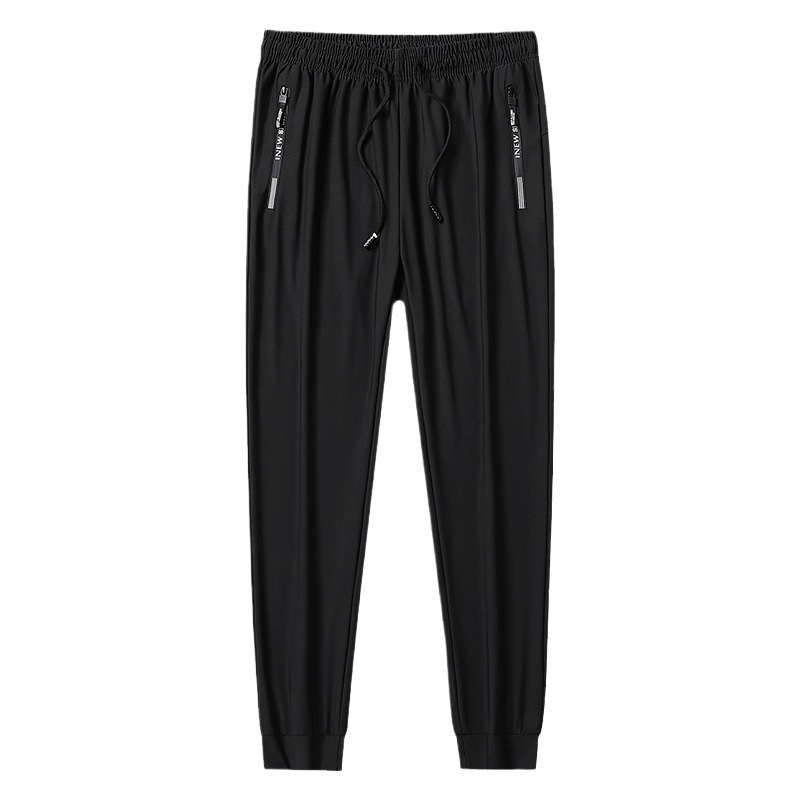 Pantalones de seda hielo de verano con doble cremallera, pantalones largos cortos de verano de talla grande con pierna recta casual