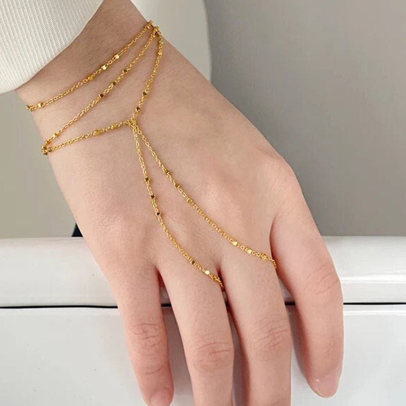 Cross-border Ladies Exquisite Gold Bracelet Bracelet Link Ring Bracelet Slave Bracelet Finger Chain Bracelet