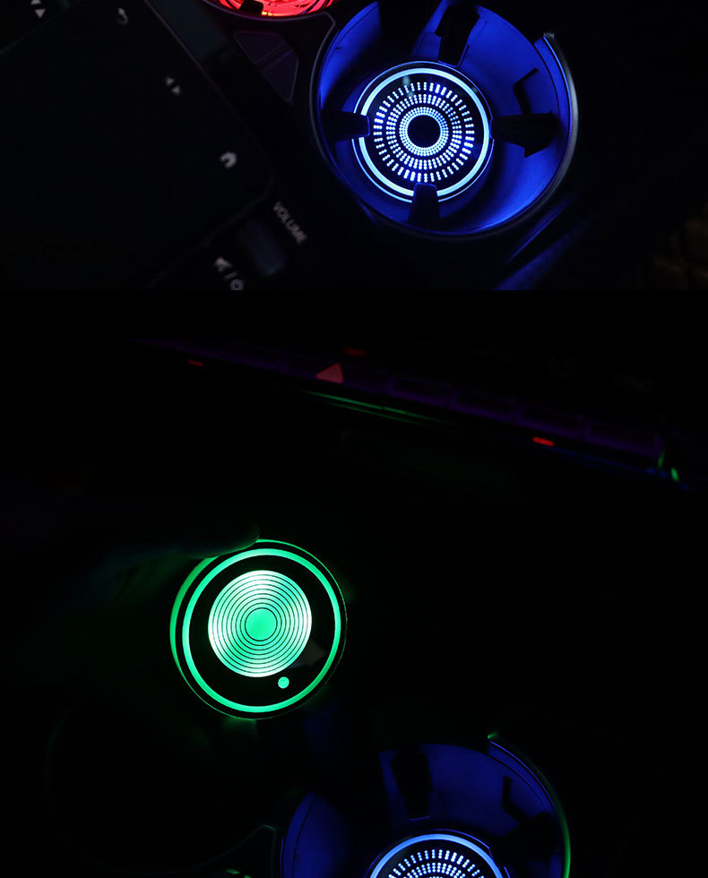 Car Led Luminous Water Coaster, Colorful Water Coaster, Car Atmosphere Light, Solar USB Charging, Anti-Slip Coaster