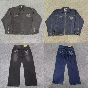 Broken Planet Letter Planet Embroider Logo Denim Jacket American Street Casual Pants Suit Ins