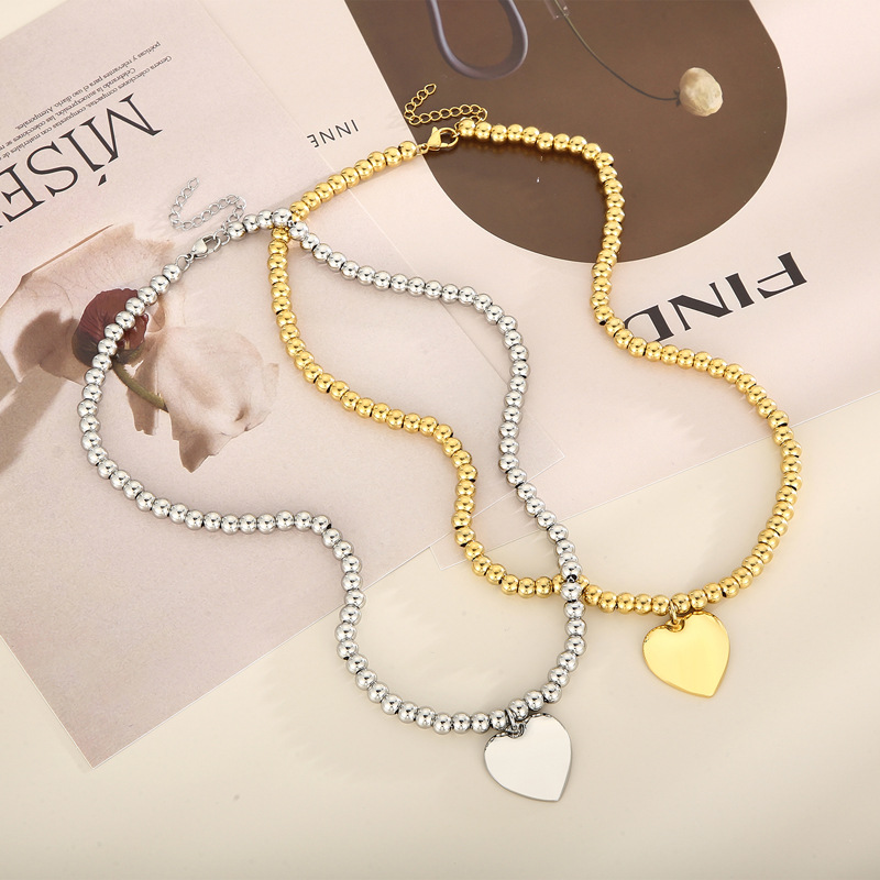 18K Real Gold Plated Plating Material Fashion Heart Shape Titanium Steel Plating Bracelets Necklace
