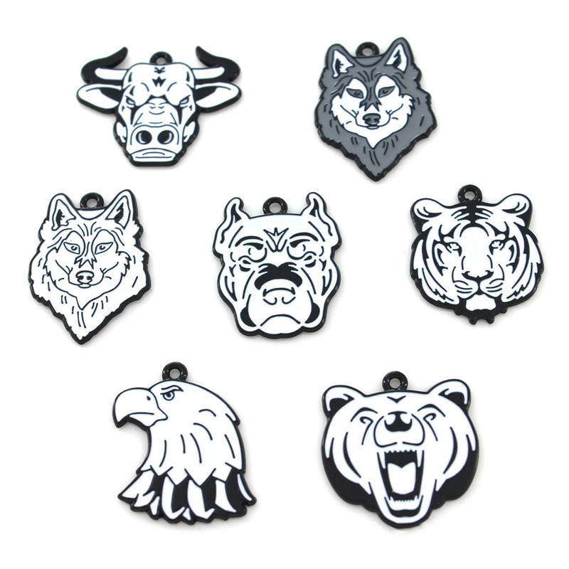 Black and white beast fossil animal wolf bear tiger eagle cow alloy oil drop diy jewelry accessories keychain pendant pendant