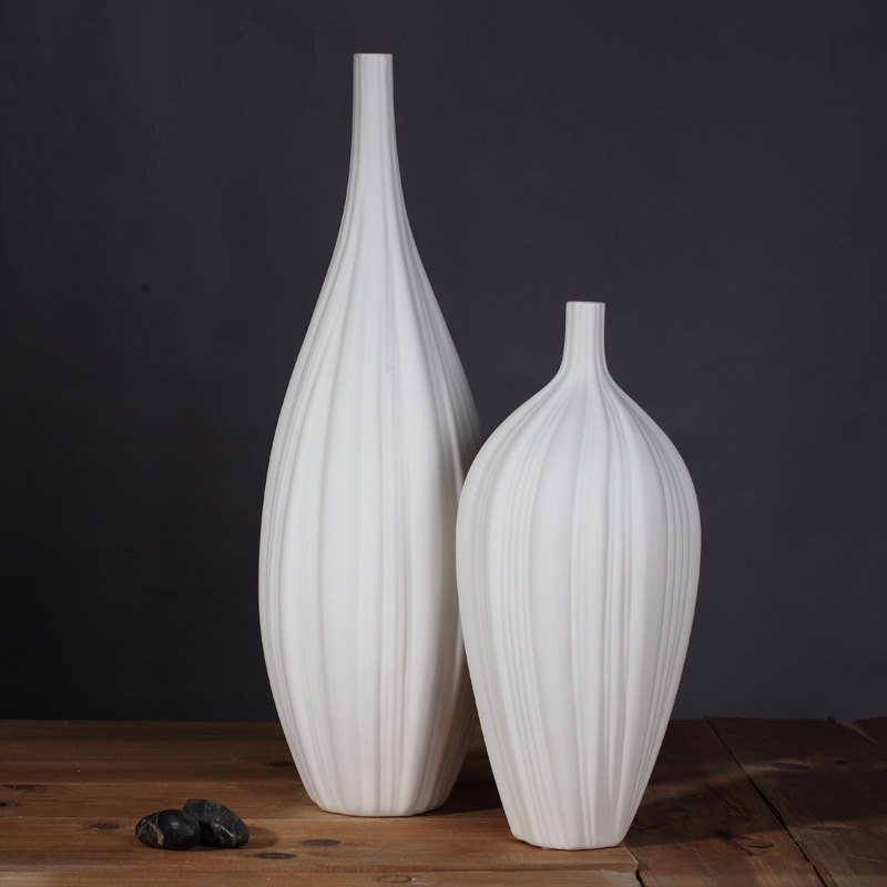 Nórdico de cerámica blanco florero grande creativo simple pasillo modelo sala de estar arte decoraciones adornos