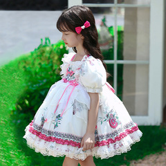 枝芽童裝2024夏季新款女童氣質洛麗塔Lolita碎花蓬蓬裙兒童公主裙