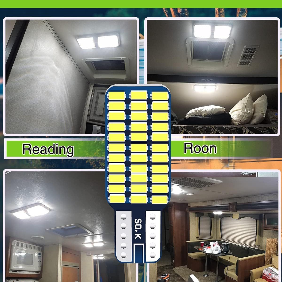 Automóvil LED techo luz T10 3014 33SMD W5W luz de matrícula brillante luz de lectura de la cabina trasera 12V